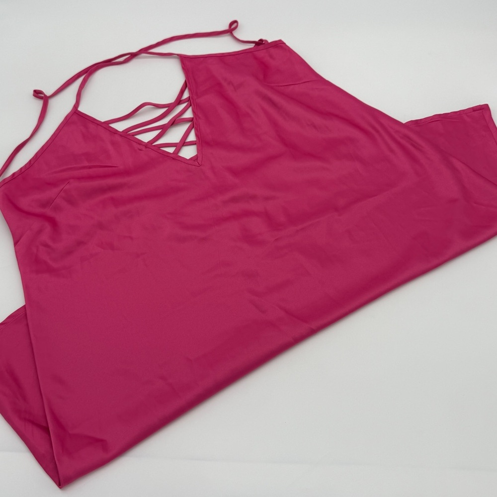 Frederick's of Hollywood Pink Satin Lace-Up Chemise